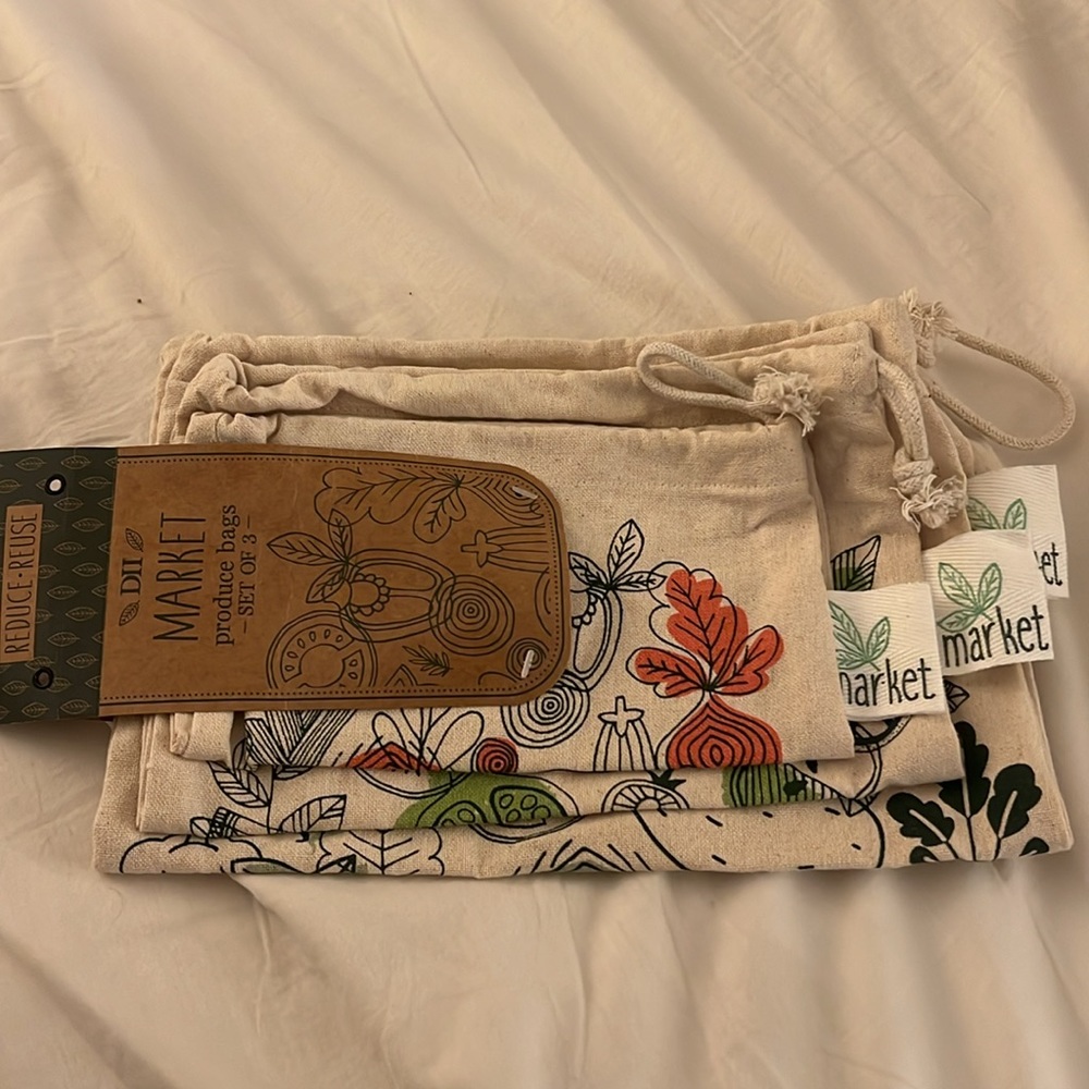 Reusable & Washable Cotton Produce Bags | Set of 3 - Picture 2 of 4